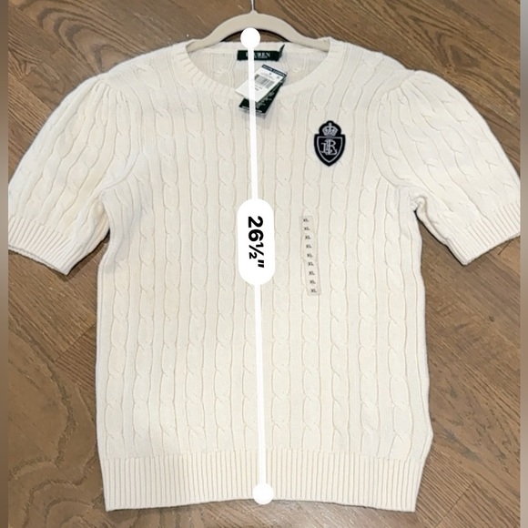 NWT Ralph Lauren Cream Cable-Knit Short Sleeve Sweater XL women old money U BIN - Picture 8 of 8